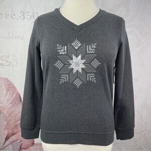 Laura Scott Grey Snowflake Embroidered Sweatshirt NWT Size Medium